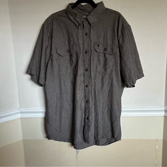 Men’s CARHARTT XL brown grey button up collared shirt linen feel relaxed fit - Picture 7 of 11